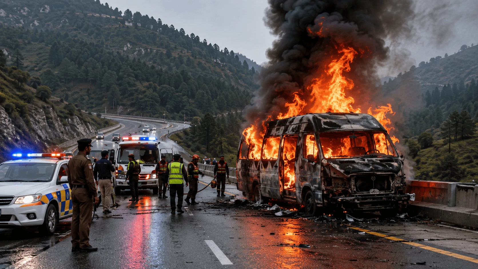 10 Killed, 13 Injured After Tourist Van Catches Fire on Murree Expressway
